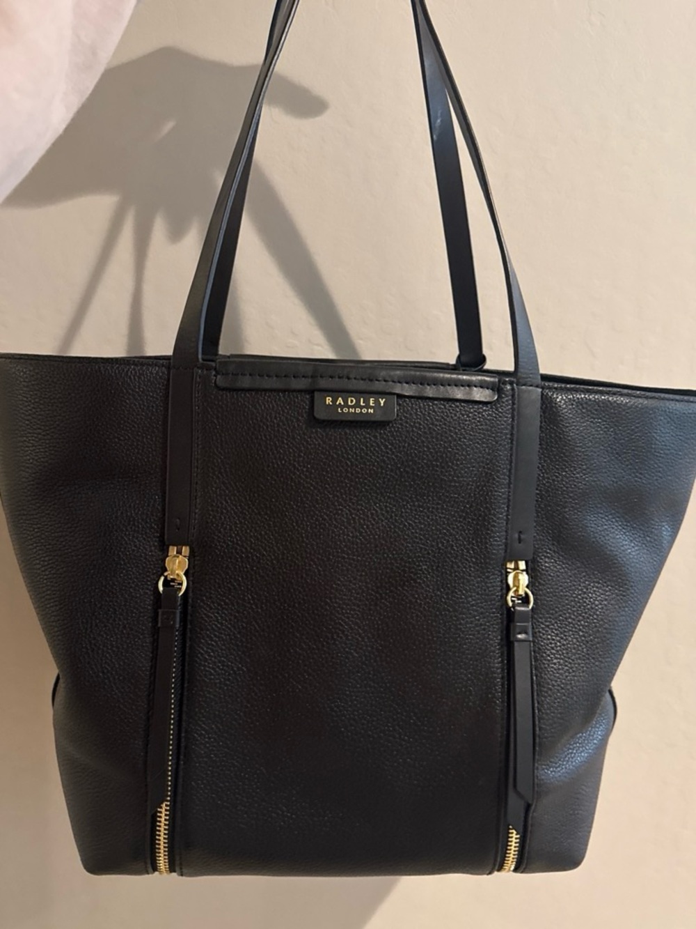 RADLEY LONDON Black Pebbled Leather Tote with Gold Hardware